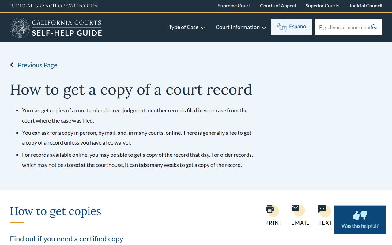 Chino Hills street directory California court record copy guidance